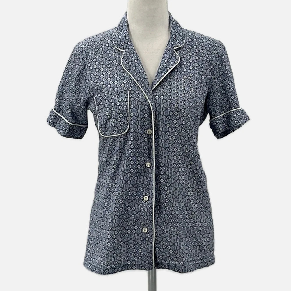 Derek Rose London Stained Glass Floral Cotton Button Front Pajama Top - Size XS